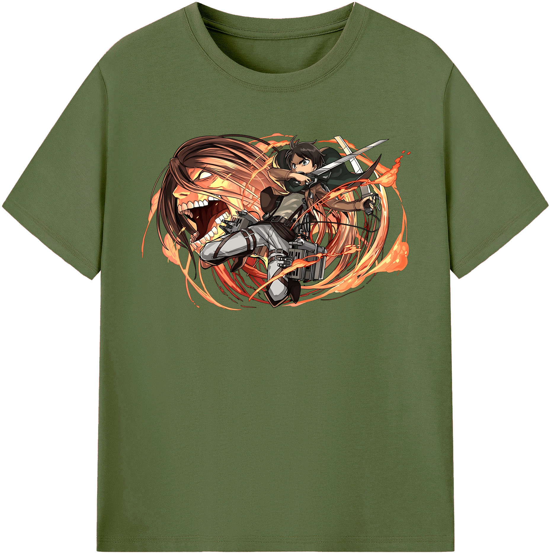（画像用） 進撃の巨人 エレン･イェーガー Attack on Titan Eren Jäger 綿100％半袖Tシャツ（フロントプリント）